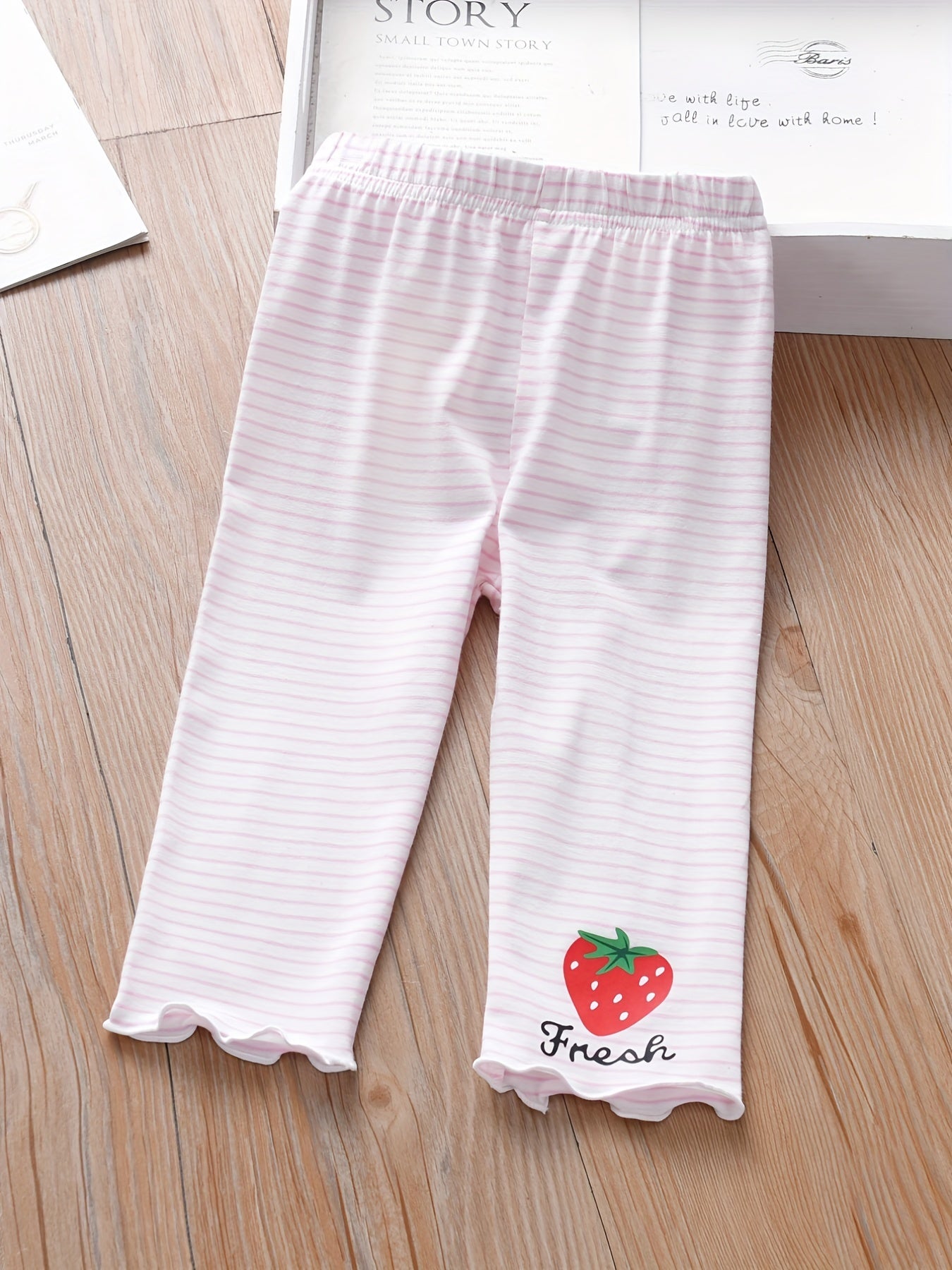 Girls Striped Strawberry Leggings with Ruffle Trim