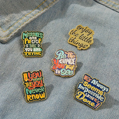 Geometry English Letters Enamel Brooch Fun Quotes Alloy Pins Badges