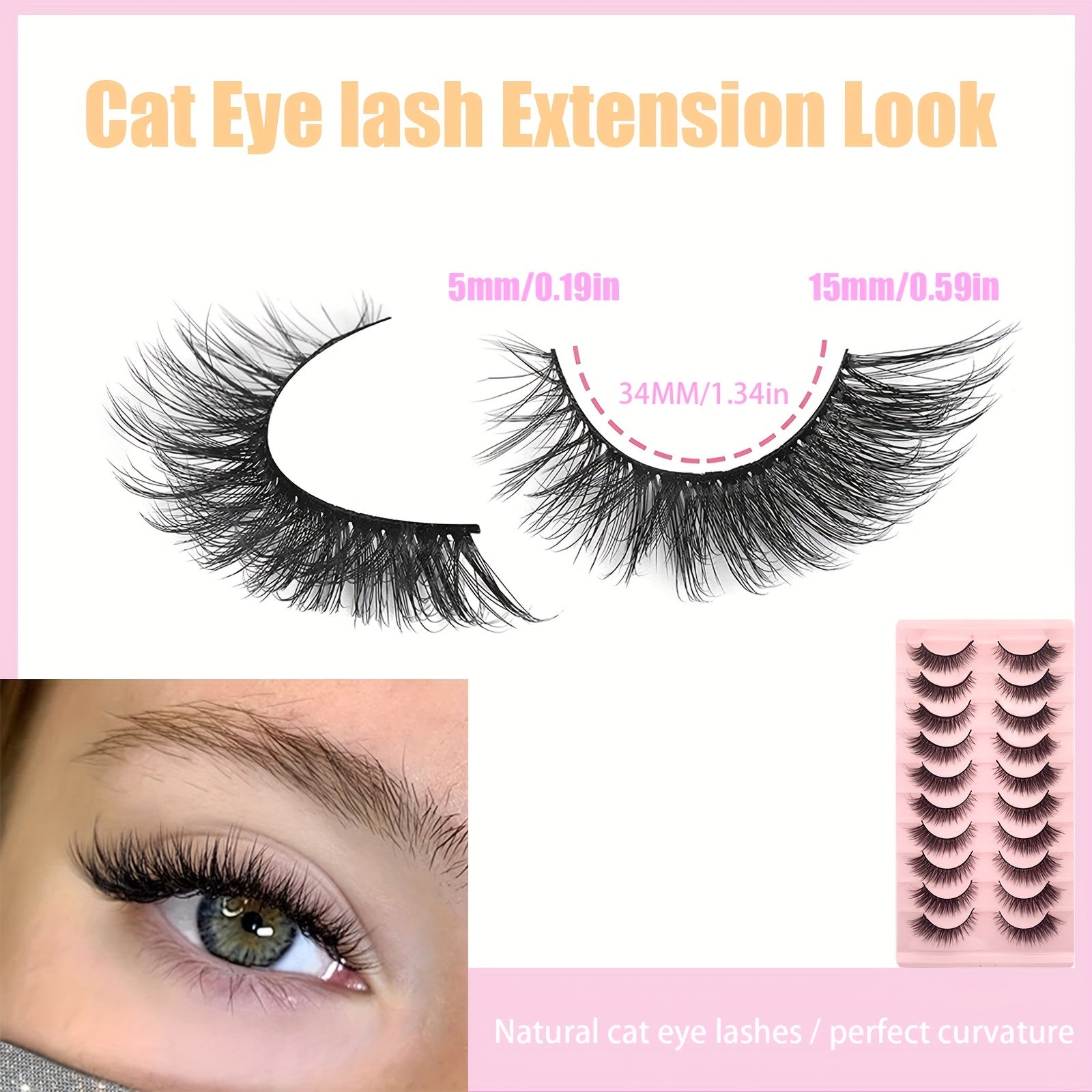 10 Pairs Faux Mink Lashes Natural Look Cat Eye False Eyelashes