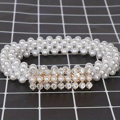 Rhinestone Faux Pearl Belt Elastic Waistband Women Casual Dress Girdle