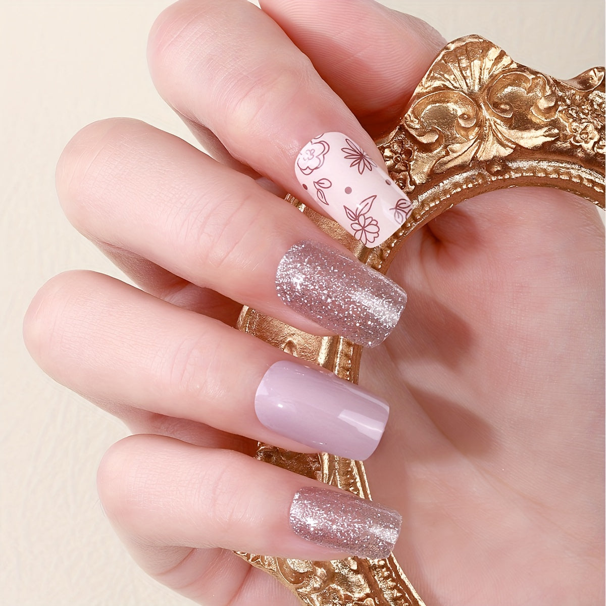 Flower Glitter Nail Wraps Self Adhesive Gel Strips