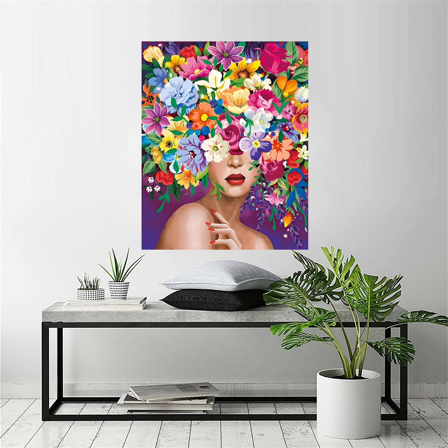 Flower Woman Canvas Painting Frameless Decorative Wall Art Picture