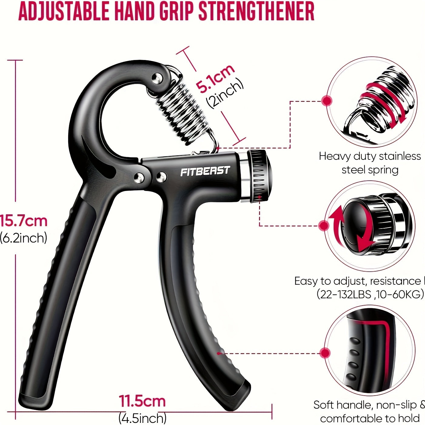 Adjustable Hand Grip Strengthener Kit Finger Exerciser Set