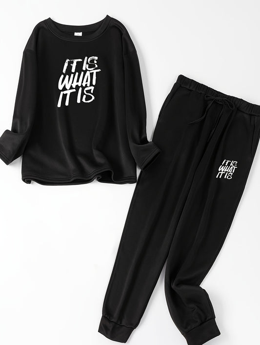 Women's Plus Size Slogan Print Fleece Lounge Set