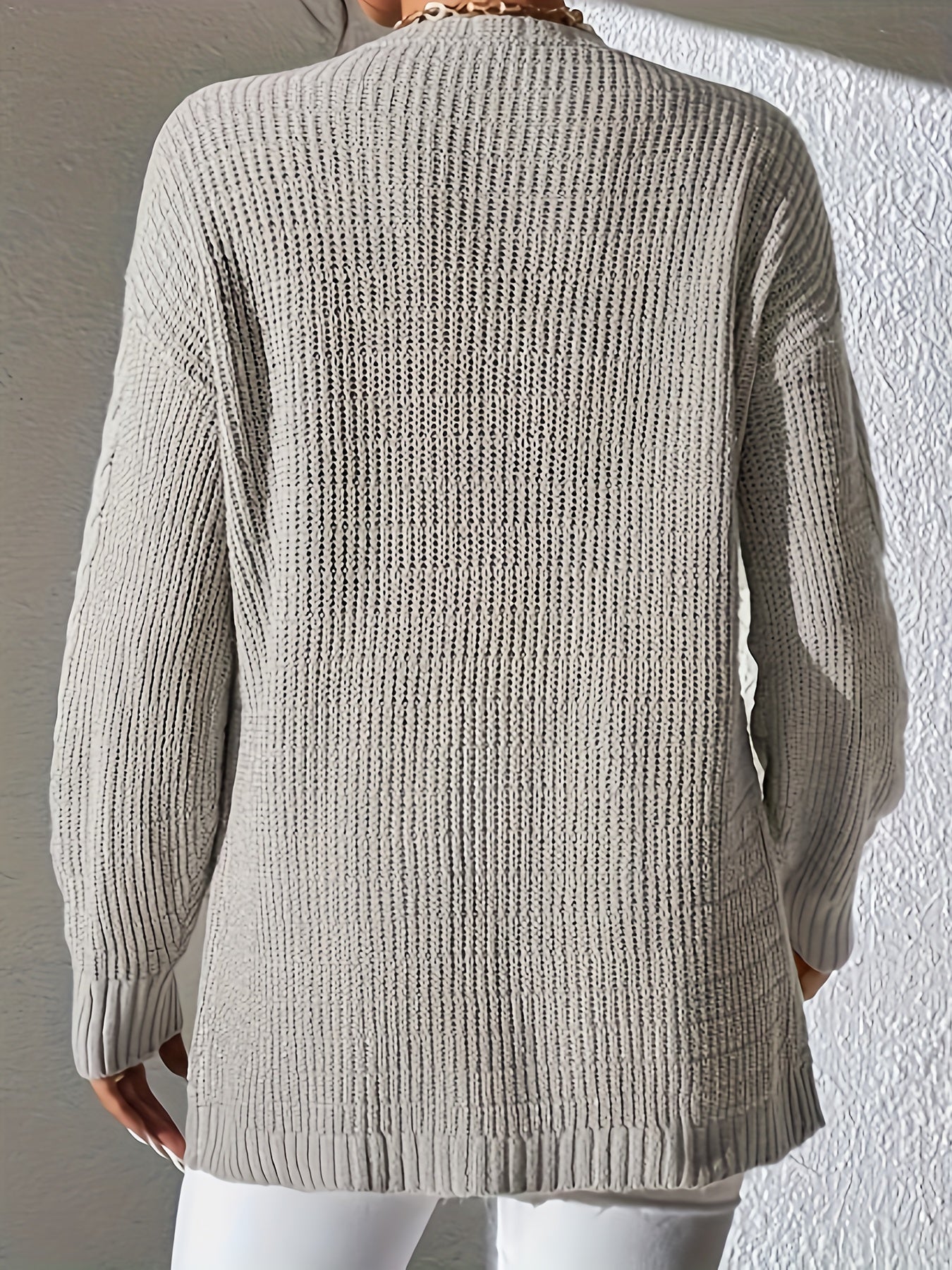  Retro Cardigan Solid Cable Knit Long Sleeve Open Front Cardigan