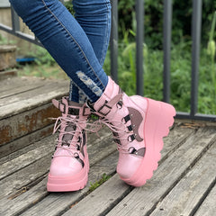 Punk Style Studded Lace Up Ankle Boots