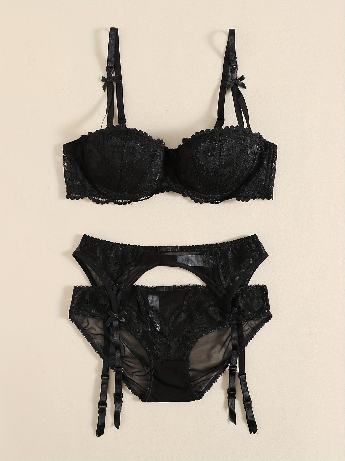 Floral Lace Push Up Balconette Bra & Bikini Panties Set