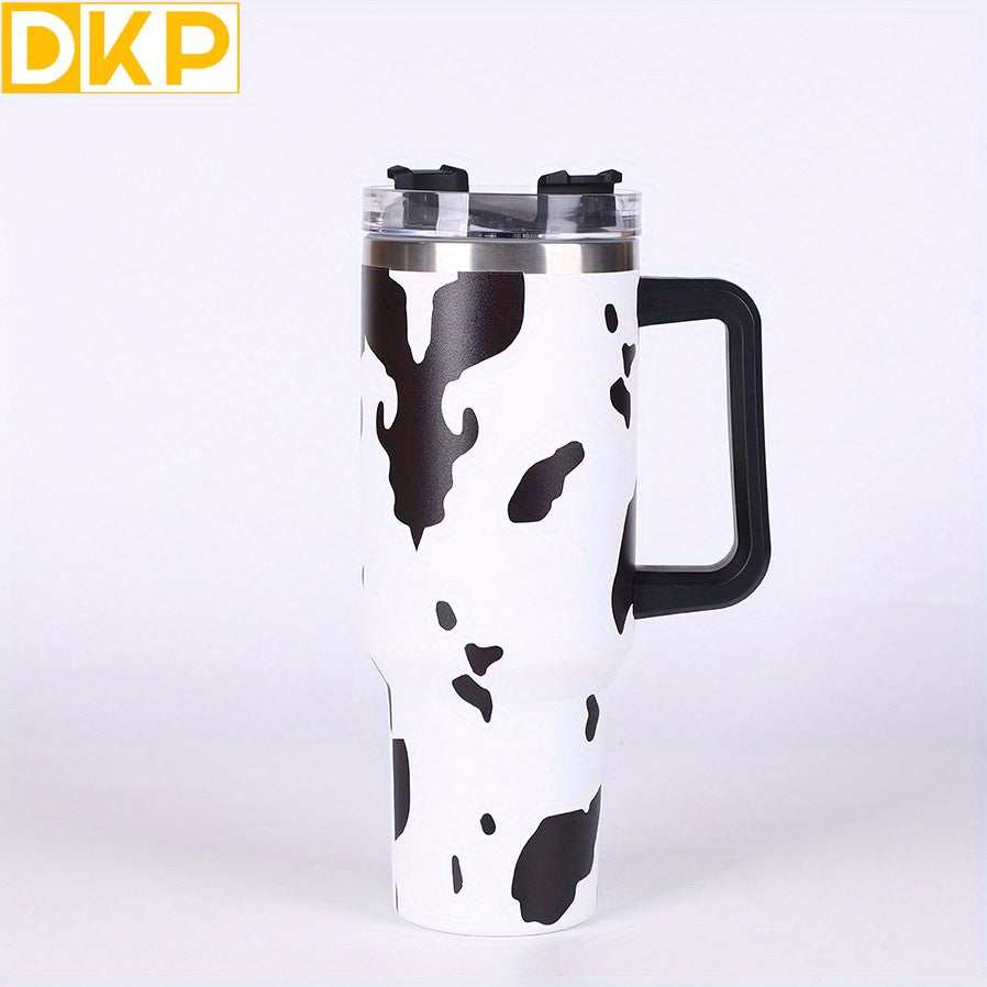 40oz Insulated Tumbler Leopard/Cow Print Stainless Steel Handle Straw Lid