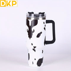 40oz Insulated Tumbler Leopard/Cow Print Stainless Steel Handle Straw Lid