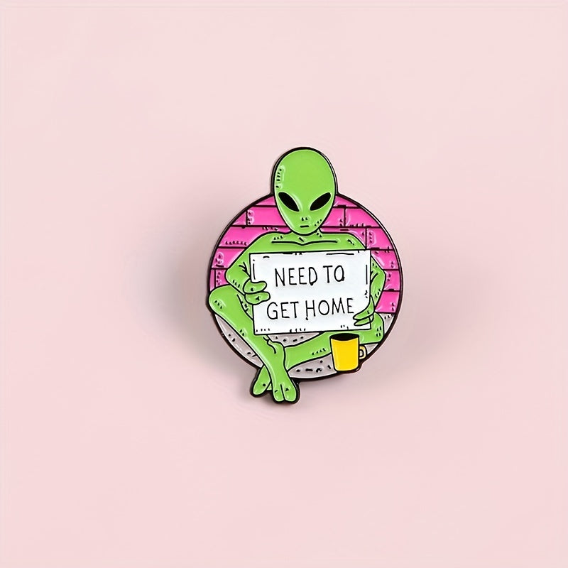 Green Alien Wandering Earth Red Brick Wall Yellow Cup Cartoon Punk Brooch