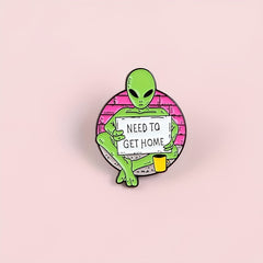 Green Alien Wandering Earth Red Brick Wall Yellow Cup Cartoon Punk Brooch