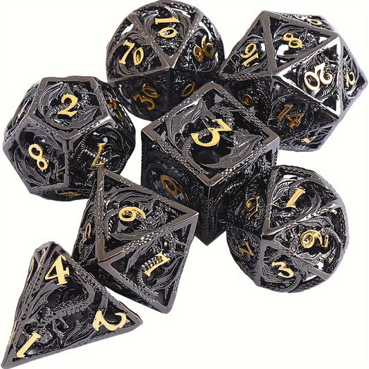 7pcs Hollow Polyhedral Dragon Metal Dices For Table Game