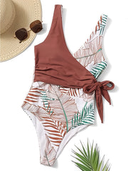 Leaf Print Tie Side One Piece Swimsuit