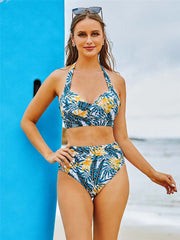 Halter High Waist Bikini Set Backless Swimwear