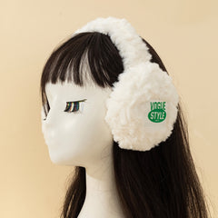 Unisex Plush Earmuffs English Print Contrast Foldable Skiing Vacation Winter