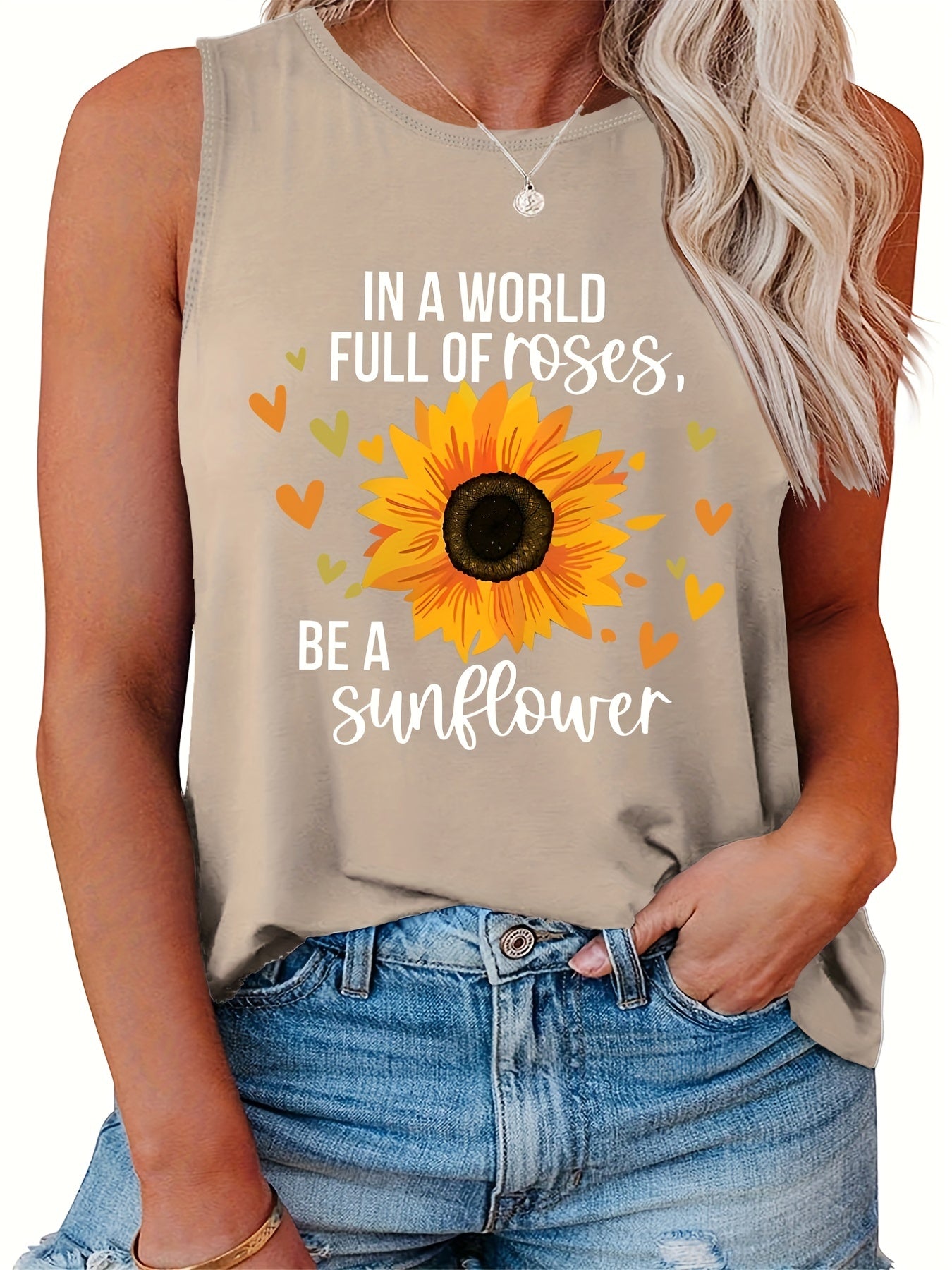  Sunflower Slogan Print Tank Top