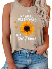  Sunflower Slogan Print Tank Top