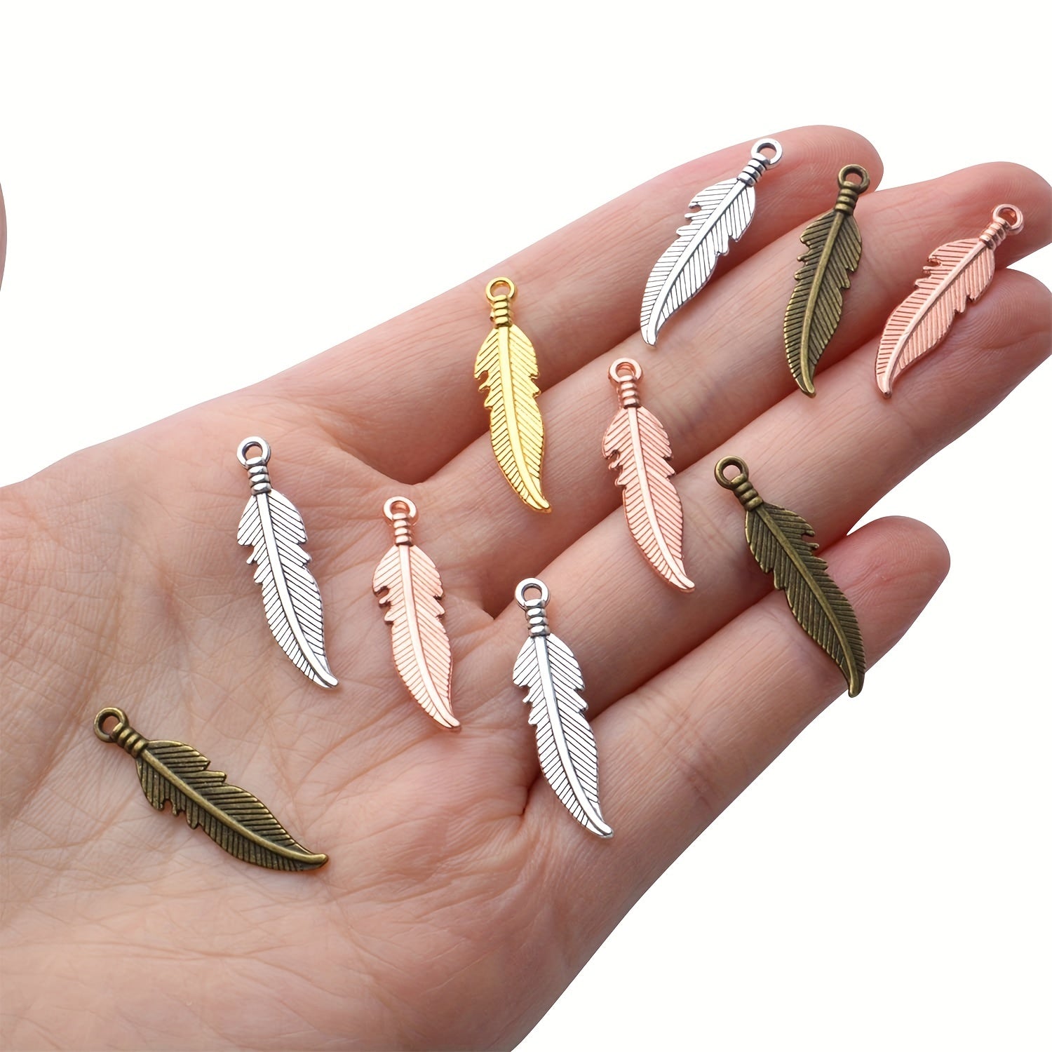 40pcs Feather Charm Pendants Alloy Dangle Leaf Charms 7 Colors