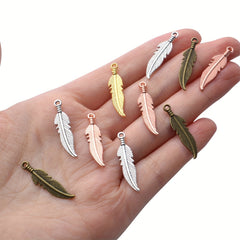 40pcs Feather Charm Pendants Alloy Dangle Leaf Charms 7 Colors