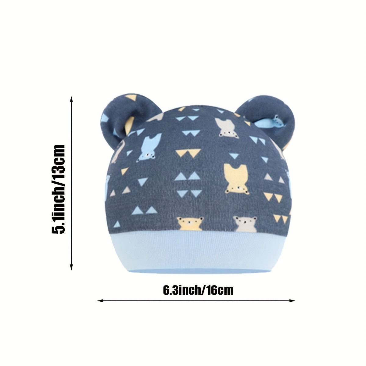 Baby Boys Casual Cartoon Pattern Cap With Bear Ear Decor & Mittens Set