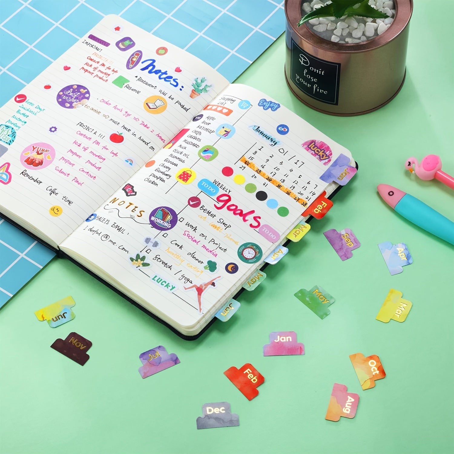 24pcs Adhesive Monthly Planner Labels Multicolor Office Study Plan Organizer