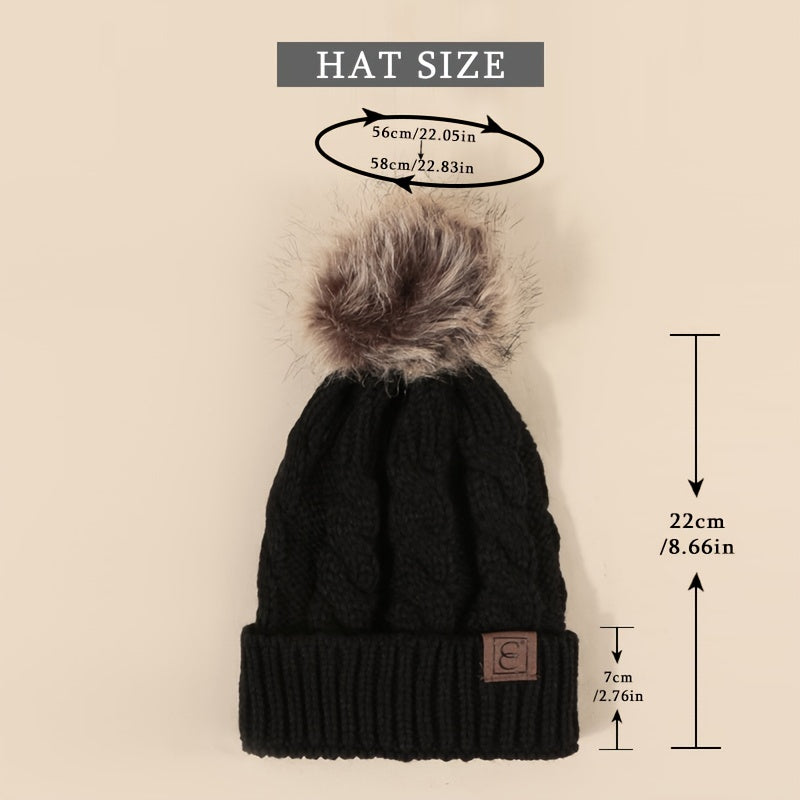 Winter Cable Knit Pom Pom Beanie Hat
