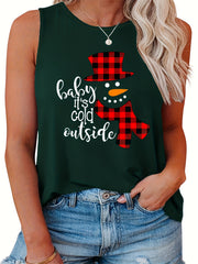  Christmas Casual Tank Top Women's Plus Graphic & Slogan Print