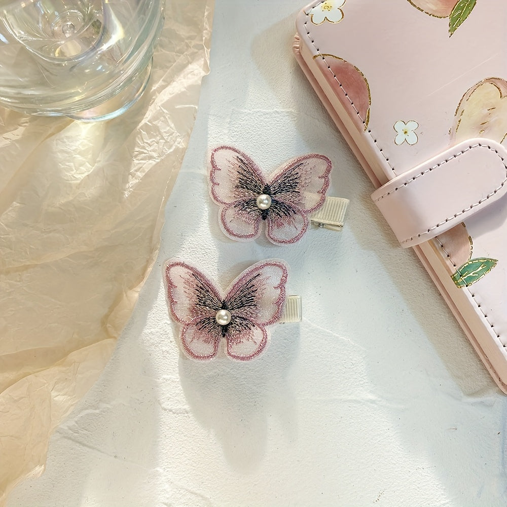 Embroidered Butterfly Duck Billed Hair Clip for Women Girls