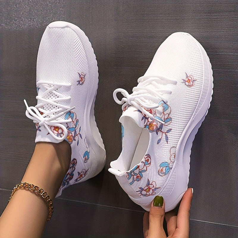 Women's Flower Pattern Lace Up Sneakers Lightweight Casual Outdoor Shoes