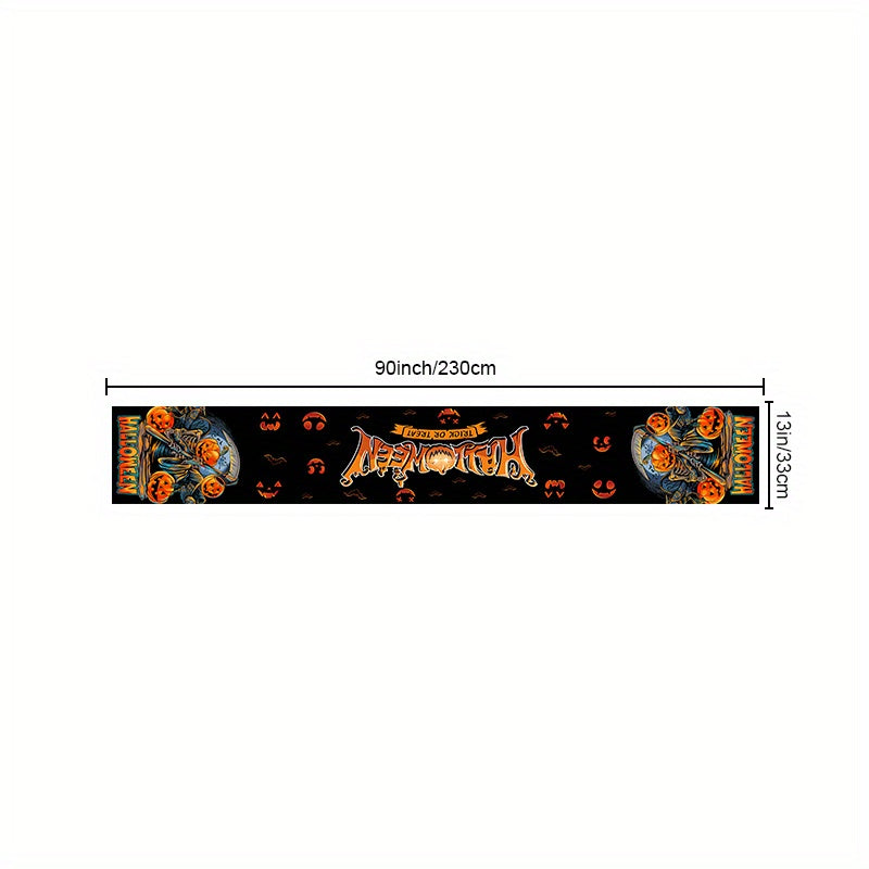 Halloween Theme Table Runner Pumpkin Skull Pattern Polyester Plaid Table Cover