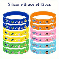 12pcs Stitch Silicone Bracelet Set - Cartoon Character Designs