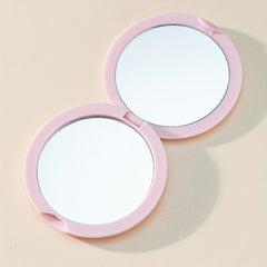 Pink Round Folding Compact Mirror Double Side Style Cosmetic Touch up Mirror