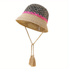 Y2K Hollow Crochet Bucket Hat Gradient Boho Straw Cloche Hats Women