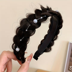 Braided Wig Headband Faux Pearl Hair Hoop Hair Accessories