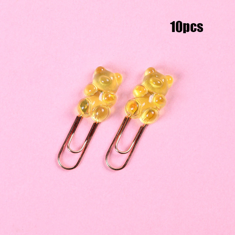 10pcs Candy Bear Metal Rose Paper Clip Office School Stationery