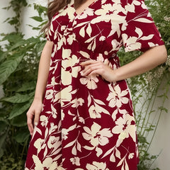Floral Print Short Sleeve V Neck Mini Dress