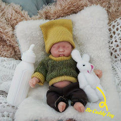 6 Inch Rourou Boy Reborn Doll with Yellow Knit Hat & Green Sweater