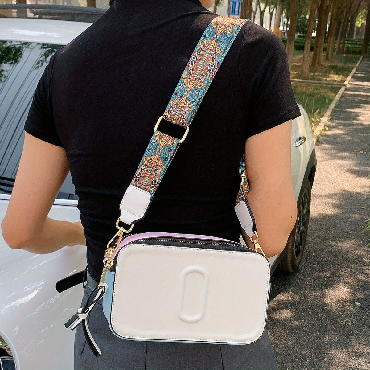 Vintage Square Crossbody Bag with Embossed Pattern