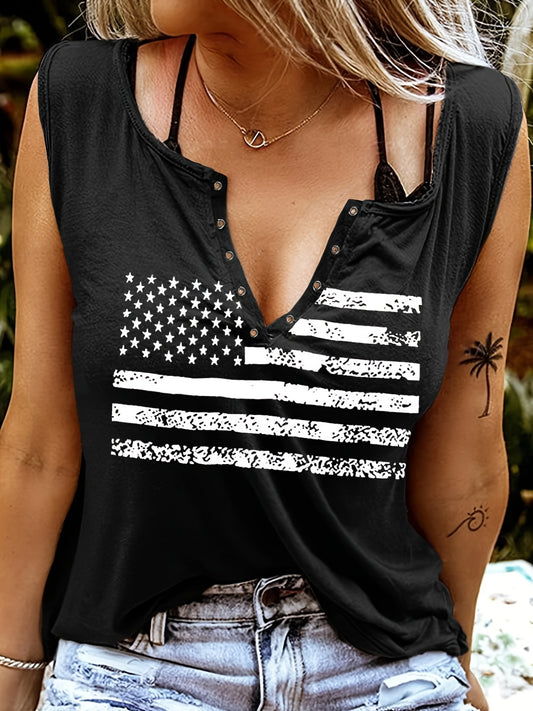Print Crew Neck Tank Top Sleeveless Loose Tank Top