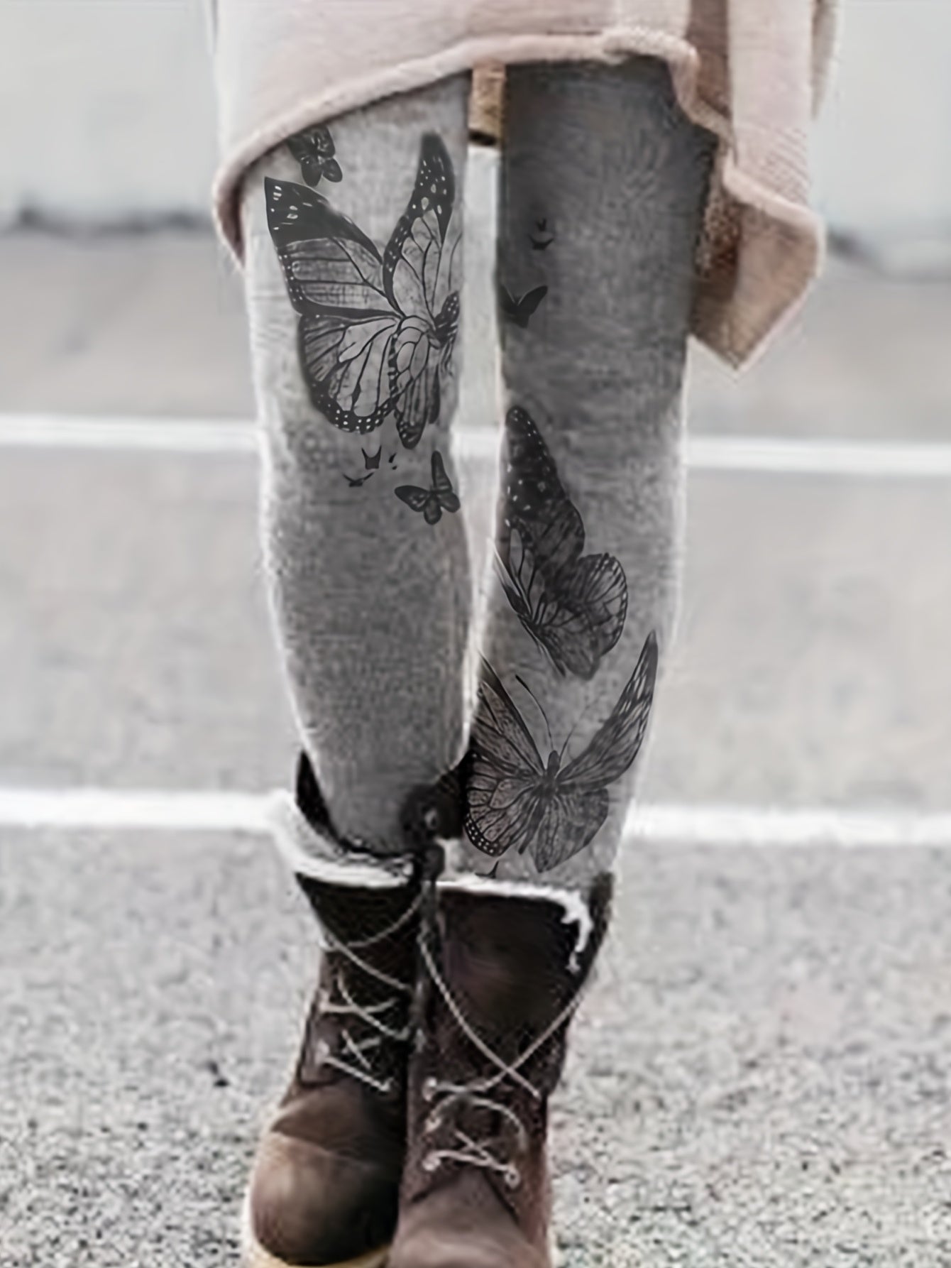 Butterfly Print Skinny Leggings Women's Clothing