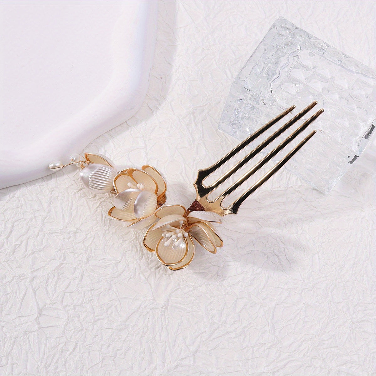 Sweet Faux Pearl Hair Pin Metal Hair Fork for Ponytail Bun Girls Party Wedding