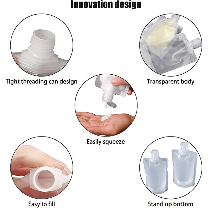 5 PCS Refillable Flat Pouch Travel Bottles Set 30ml 50ml 100ml