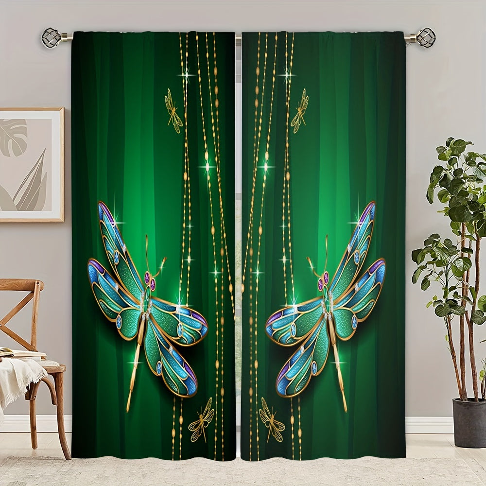 Butterfly Printed Rod Pocket Window Curtain Semi Blackout Decor - Set of 2 Panel