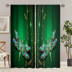 Butterfly Printed Rod Pocket Window Curtain Semi Blackout Decor - Set of 2 Panel