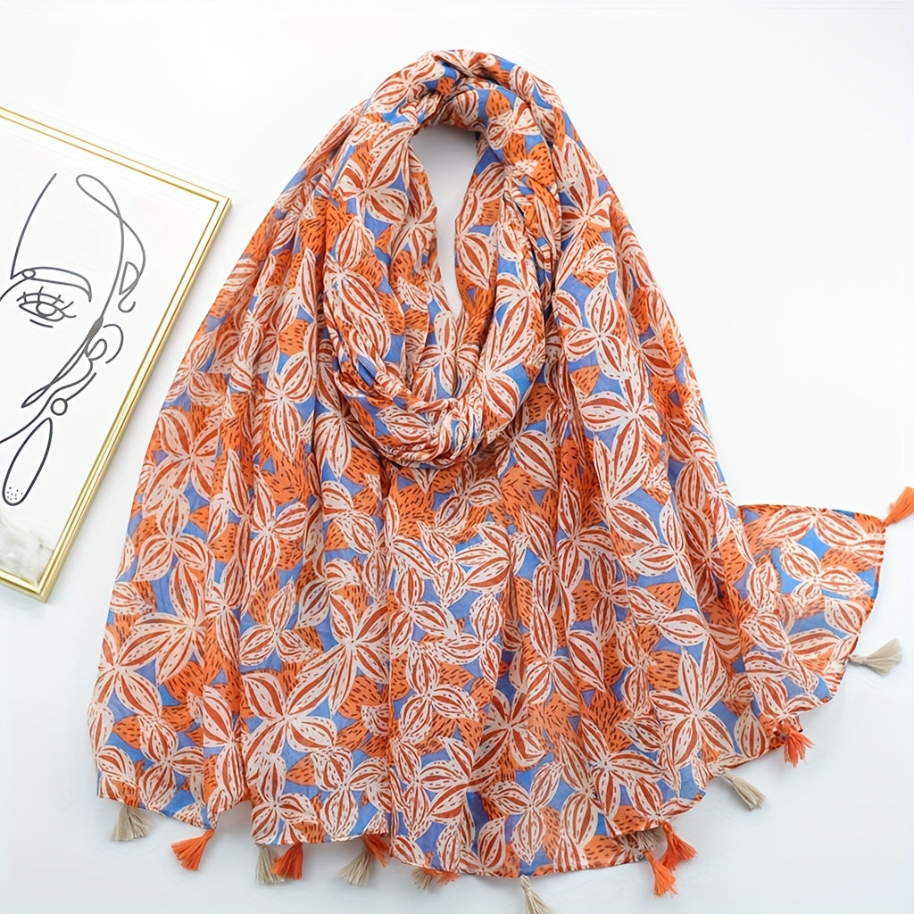 Boho Geometric Printed Scarf Tassel Shawl Vintage Head Wrap Women