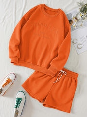 Casual Letter Print Sweatshirt & High Waist Shorts Set