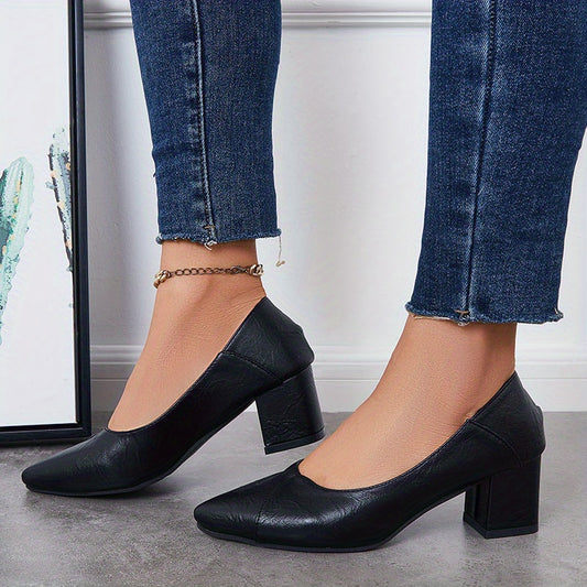 Women's Pointed Toe Office Pumps Soft Sole Slip On Mid Heels