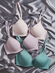 3pcs Solid T Shirt Bras Comfortable Push Up Bra Women's Lingerie