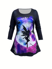 Women's Plus Fairy Print Long Sleeve Tee & Leggings Set