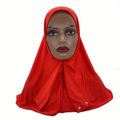 Elastic Hijab With Button Solid Turban Under Scarf Cap